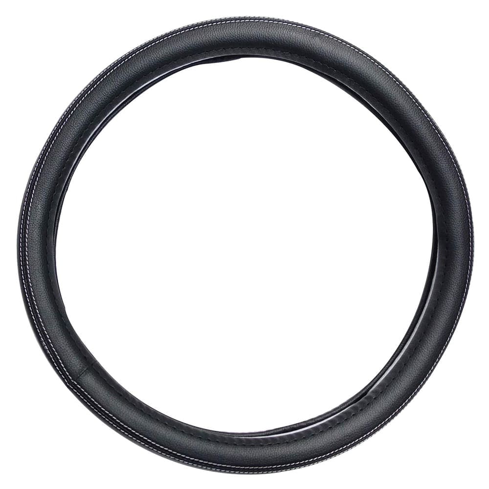 Oshotto Artifical Leather SC-13 Car Steering Cover for All Cars (Black with White Thread)