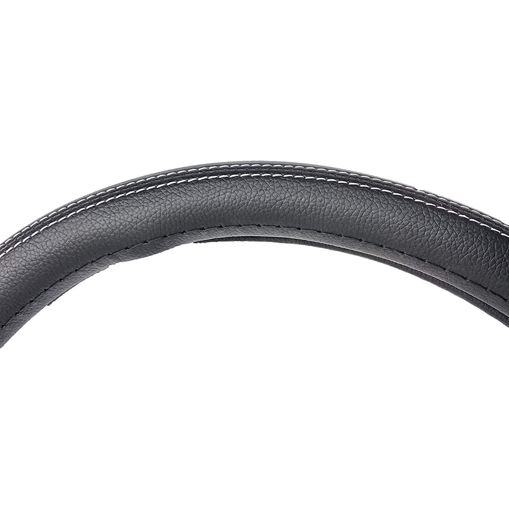 Oshotto Artifical Leather SC-13 Car Steering Cover for All Cars (Black with White Thread)