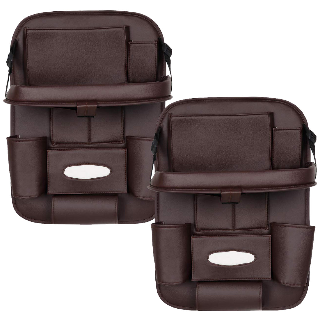 Oshotto Car Backseat Storage Organizer with Foldable Tray, Multi-Pocket for Bottles, Tissue Boxes Compatible with All Cars (Brown)