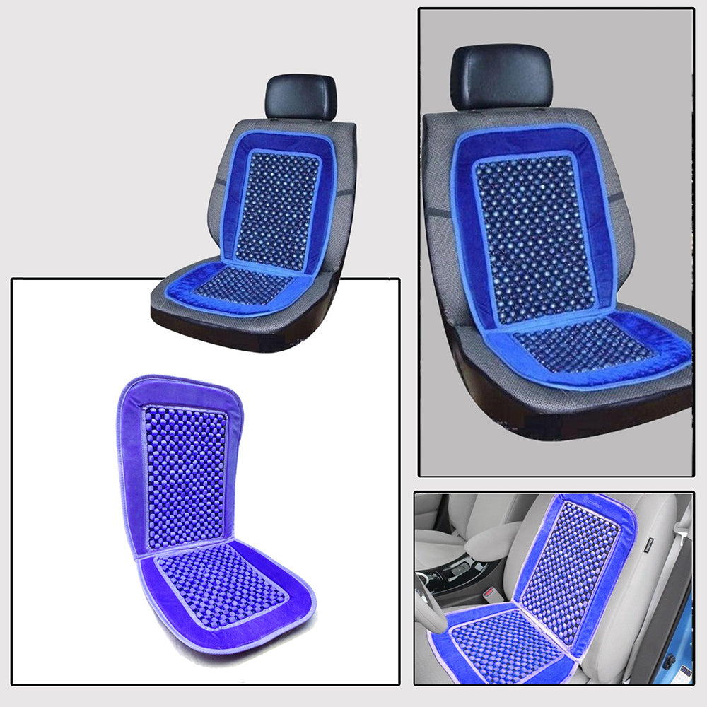 Oshotto Car Wooden Bead Seat Cushion with Velvet Border for All Cars - (Blue) - 1 Piece