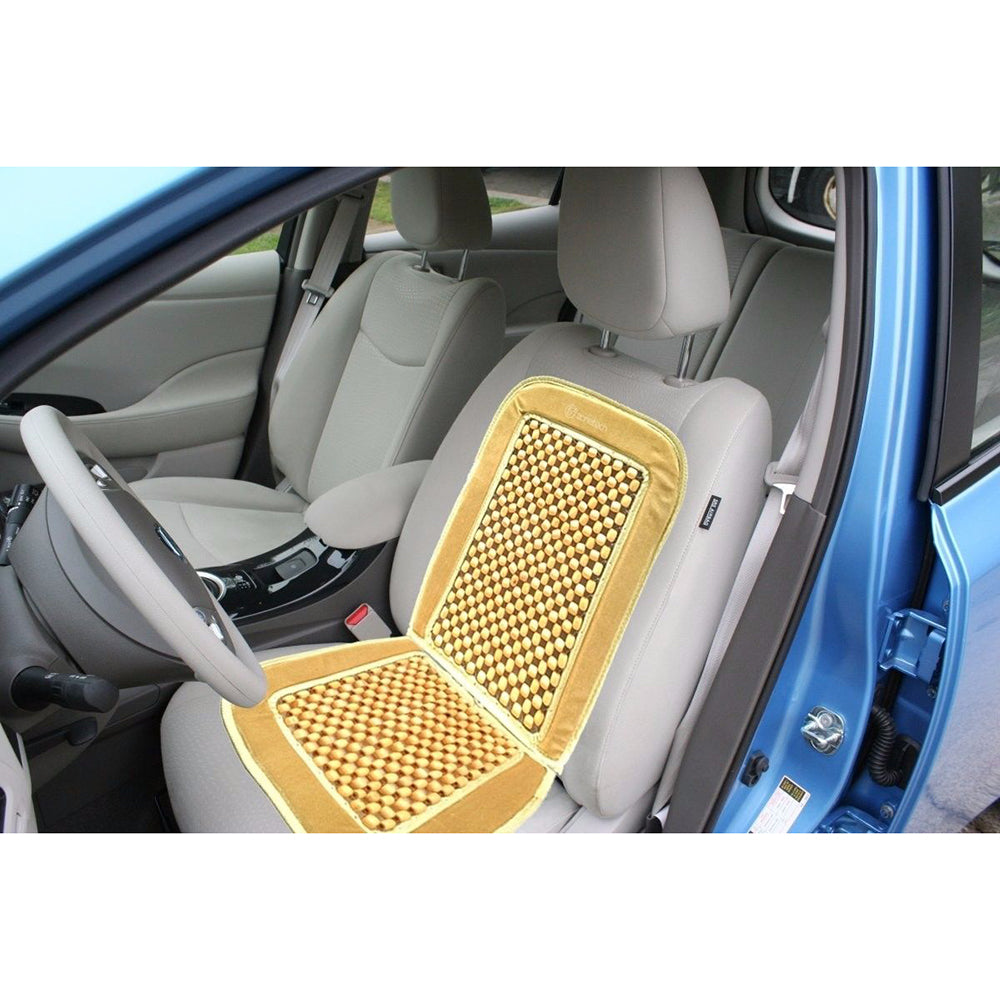 Oshotto Car Wooden Bead Seat Cushion with Velvet Border for All Cars - (Beige) - 1 Piece