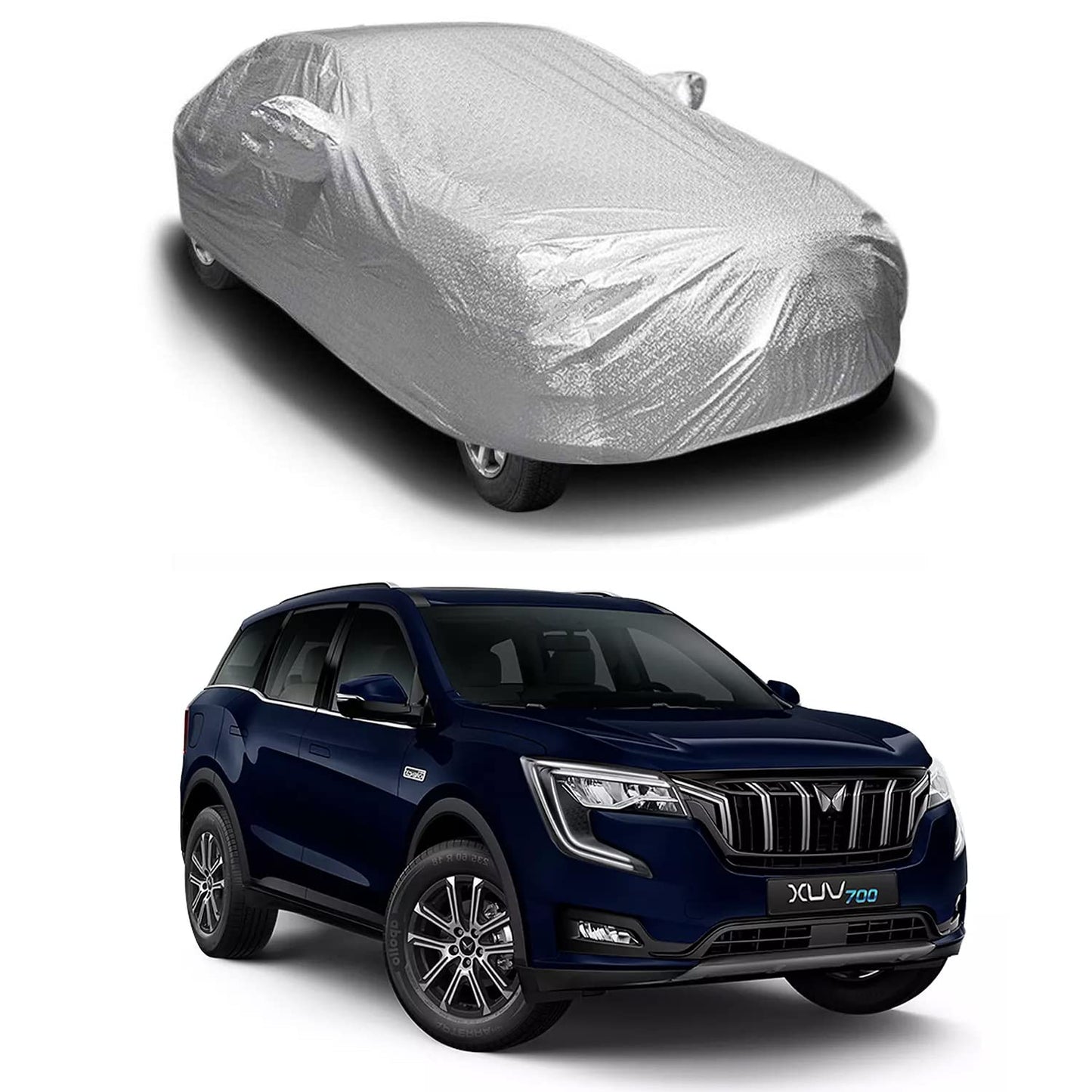 Oshotto Spyro Silver Anti Reflective, dustproof and Water Proof Car Body Cover with Mirror Pockets For Mahindra XUV-700