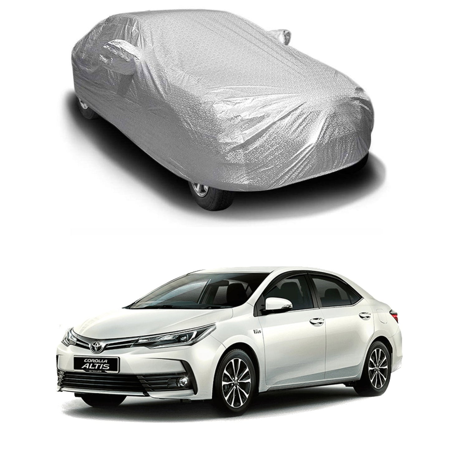 Oshotto Spyro Silver Anti Reflective, dustproof and Water Proof Car Body Cover with Mirror Pockets For Toyota Corolla Altis