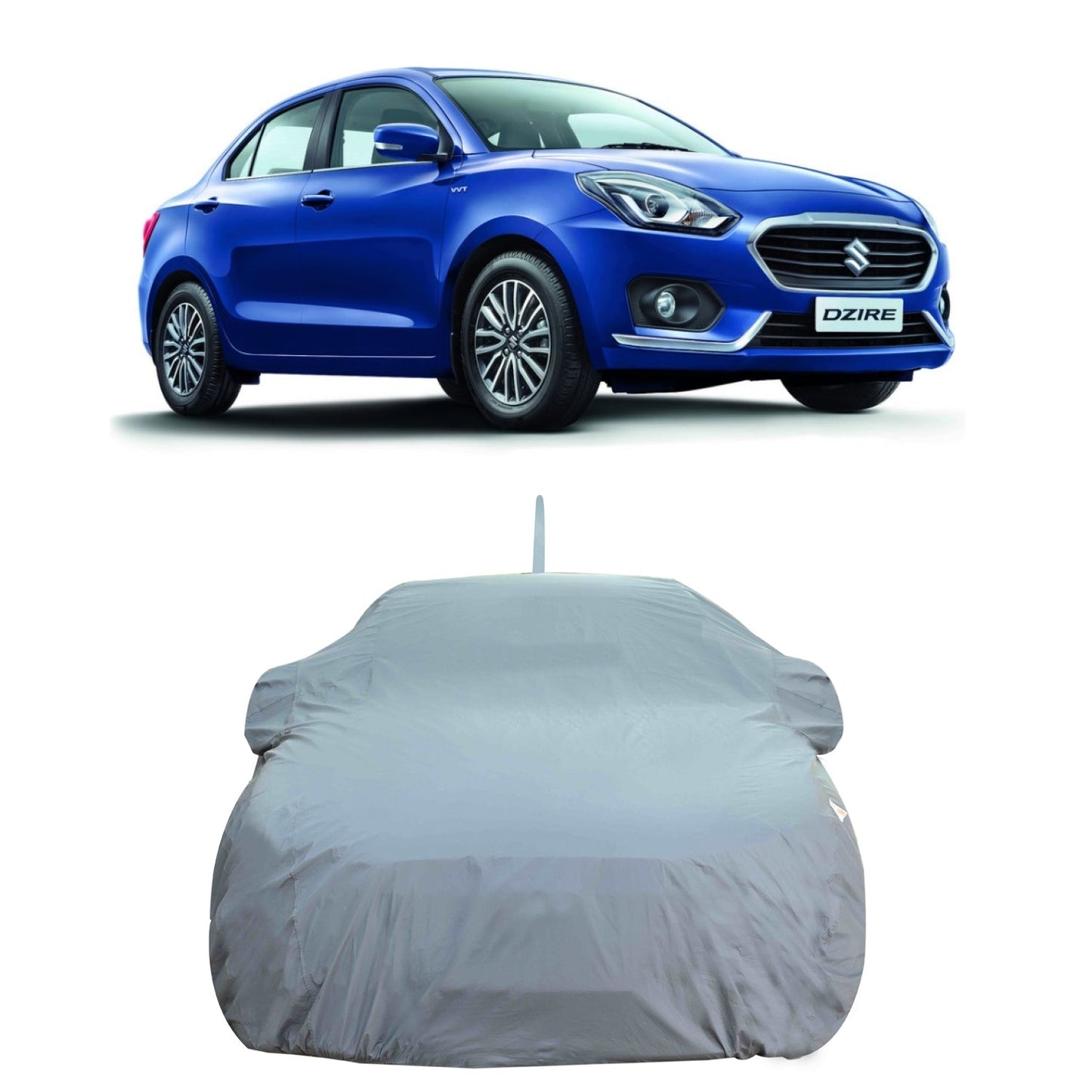 Oshotto Dark Grey 100% Anti Reflective, dustproof and Water Proof Car Body Cover with Mirror Pockets For Maruti Suzuki Swift Dzire 2012-2023 (with Antenna Pocket)