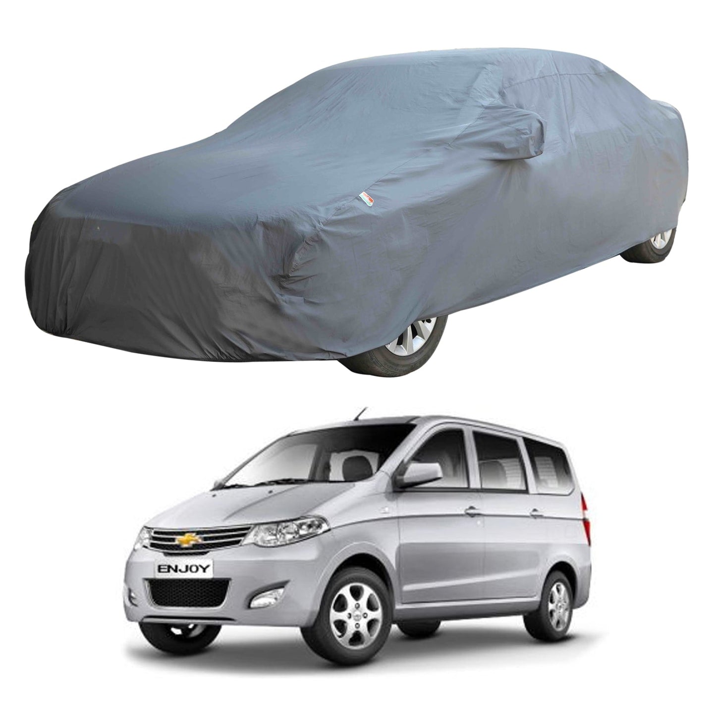 Oshotto Dark Grey 100% Anti Reflective, dustproof and Water Proof Car Body Cover with Mirror Pocket For Chevrolet Enjoy