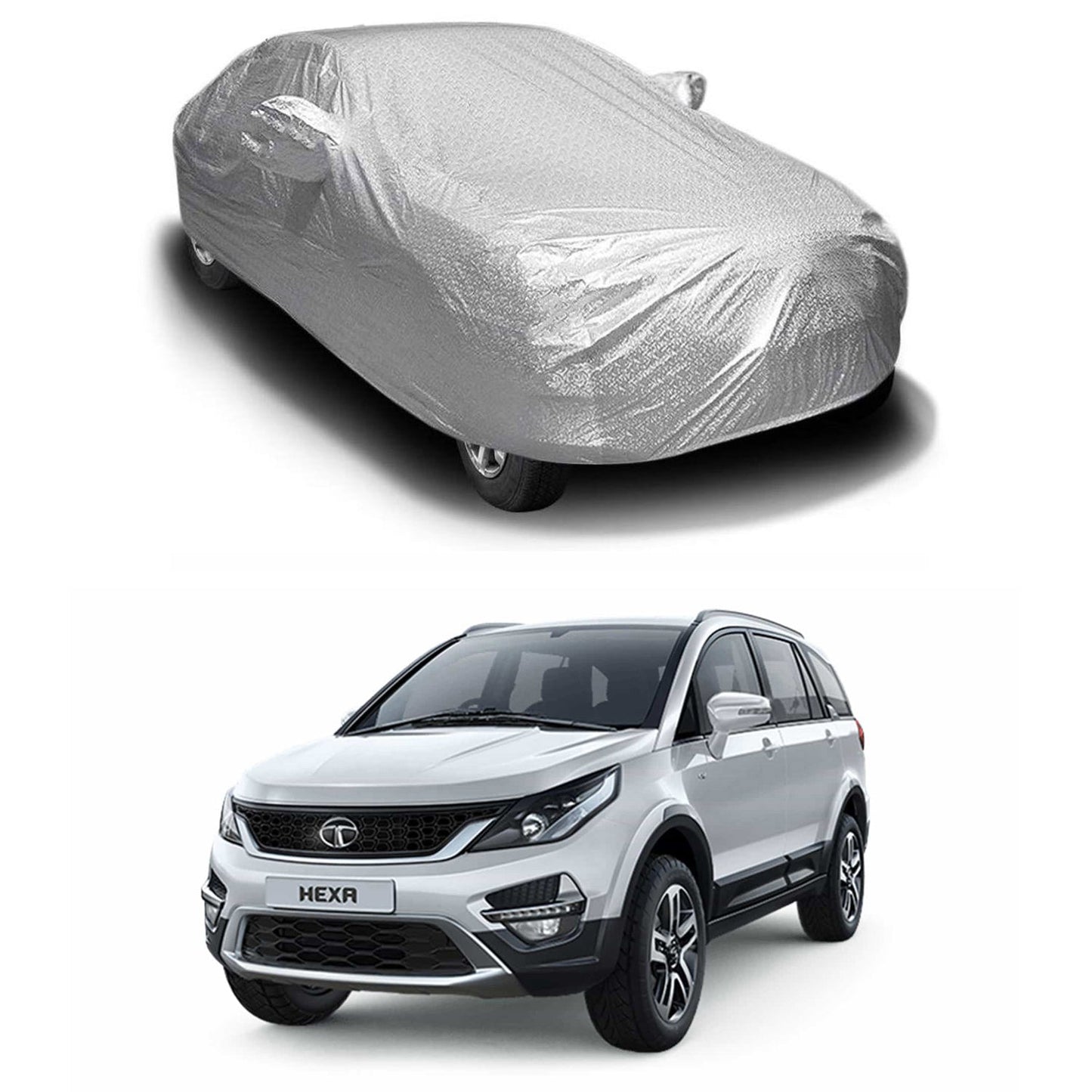 Oshotto Spyro Silver Anti Reflective, dustproof and Water Proof Car Body Cover with Mirror Pockets For Tata Hexa