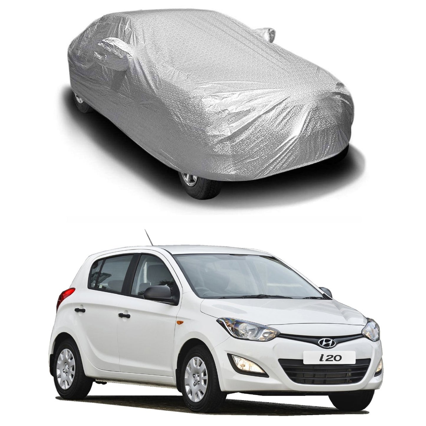 Oshotto Spyro Silver Anti Reflective, dustproof and Water Proof Car Body Cover with Mirror Pockets For Hyundai i20 (2008-2012)