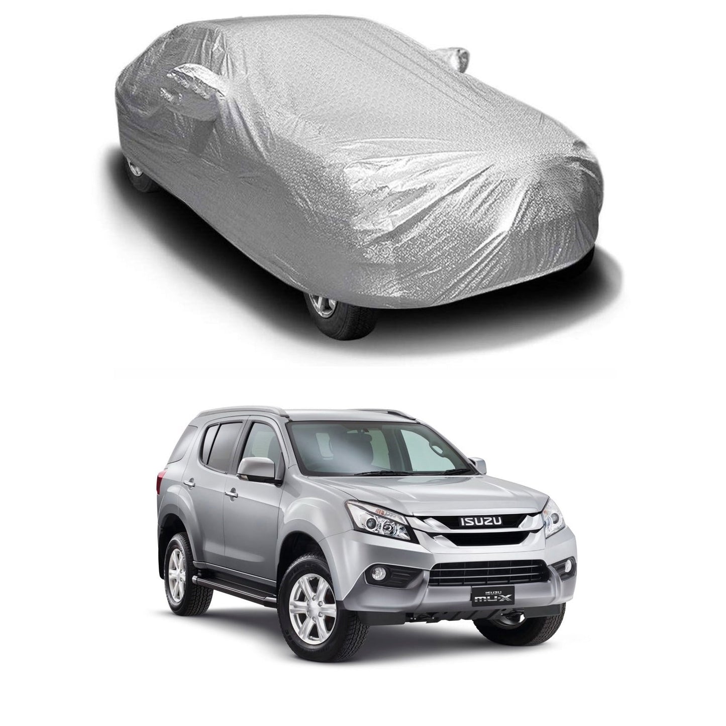 Oshotto Spyro Silver Anti Reflective, dustproof and Water Proof Car Body Cover with Mirror Pockets For Isuzu MU7