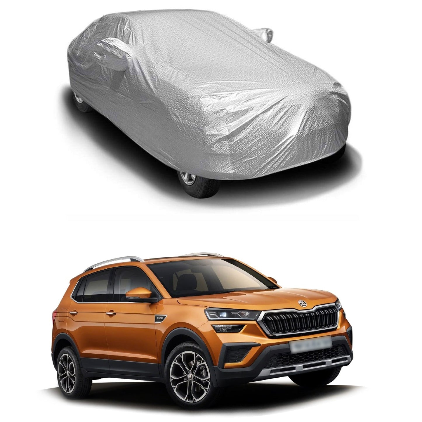Oshotto Spyro Silver Anti Reflective, dustproof and Water Proof Car Body Cover with Mirror Pockets For Skoda Kushaq