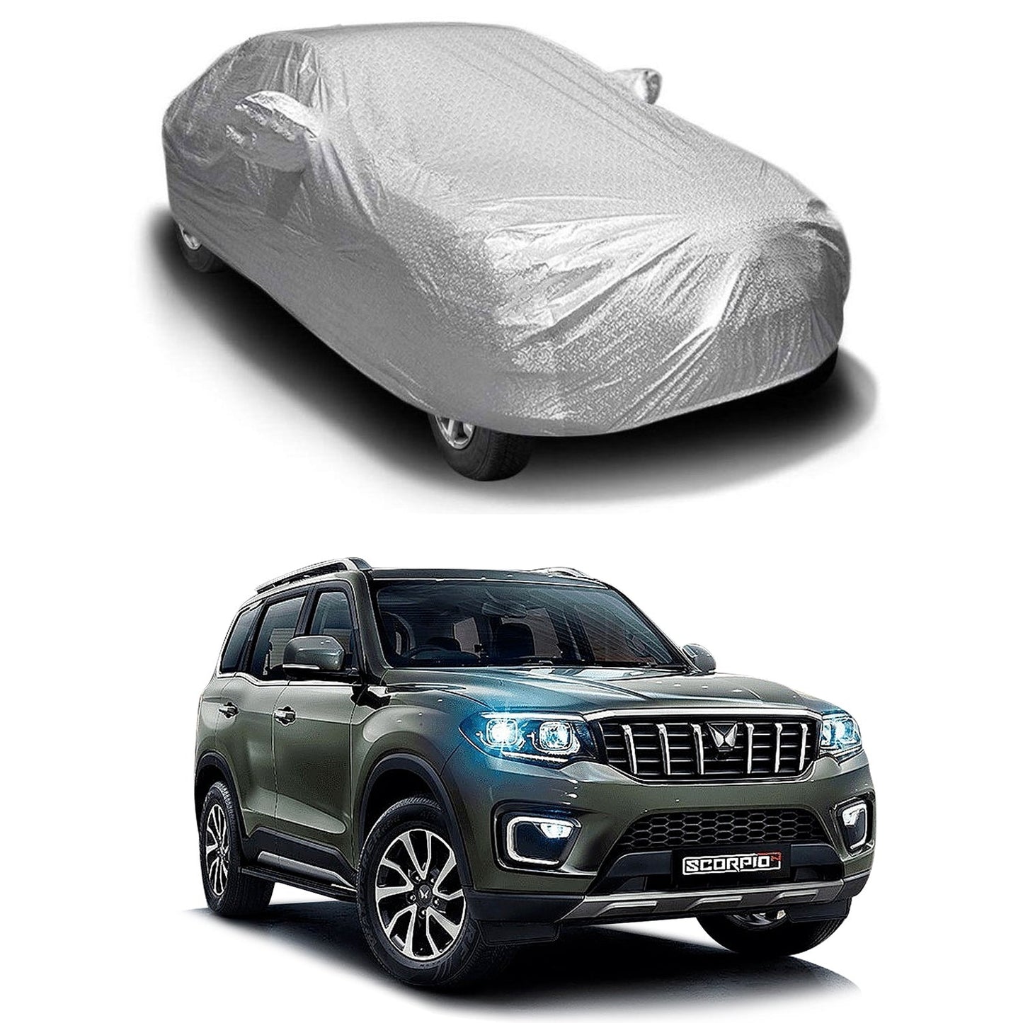 Oshotto Spyro Silver Anti Reflective, dustproof and Water Proof Car Body Cover with Mirror Pockets For Mahindra Scorpio N 2022 Onwards