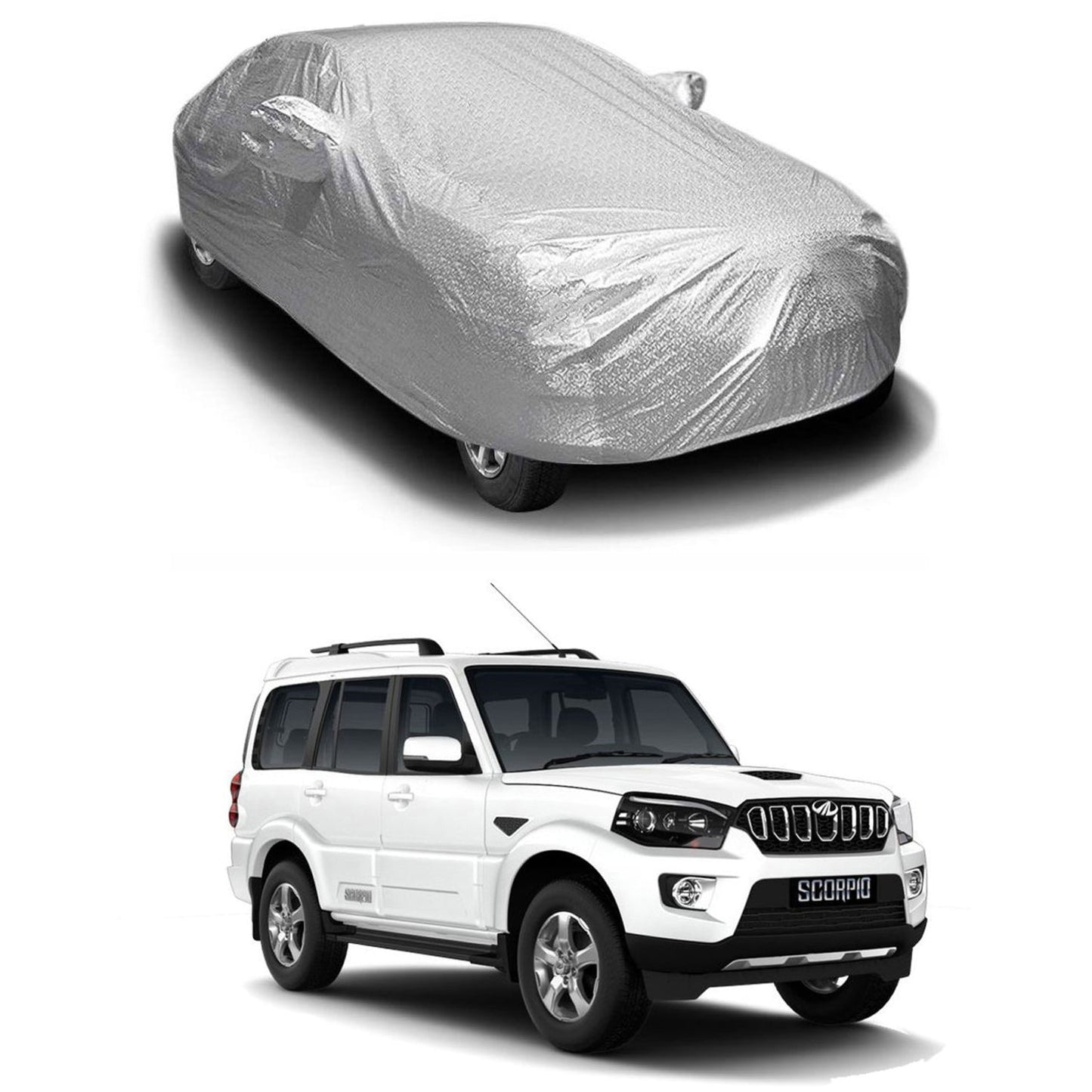 Oshotto Spyro Silver Anti Reflective, dustproof and Water Proof Car Body Cover with Mirror Pockets For Mahindra Scorpio