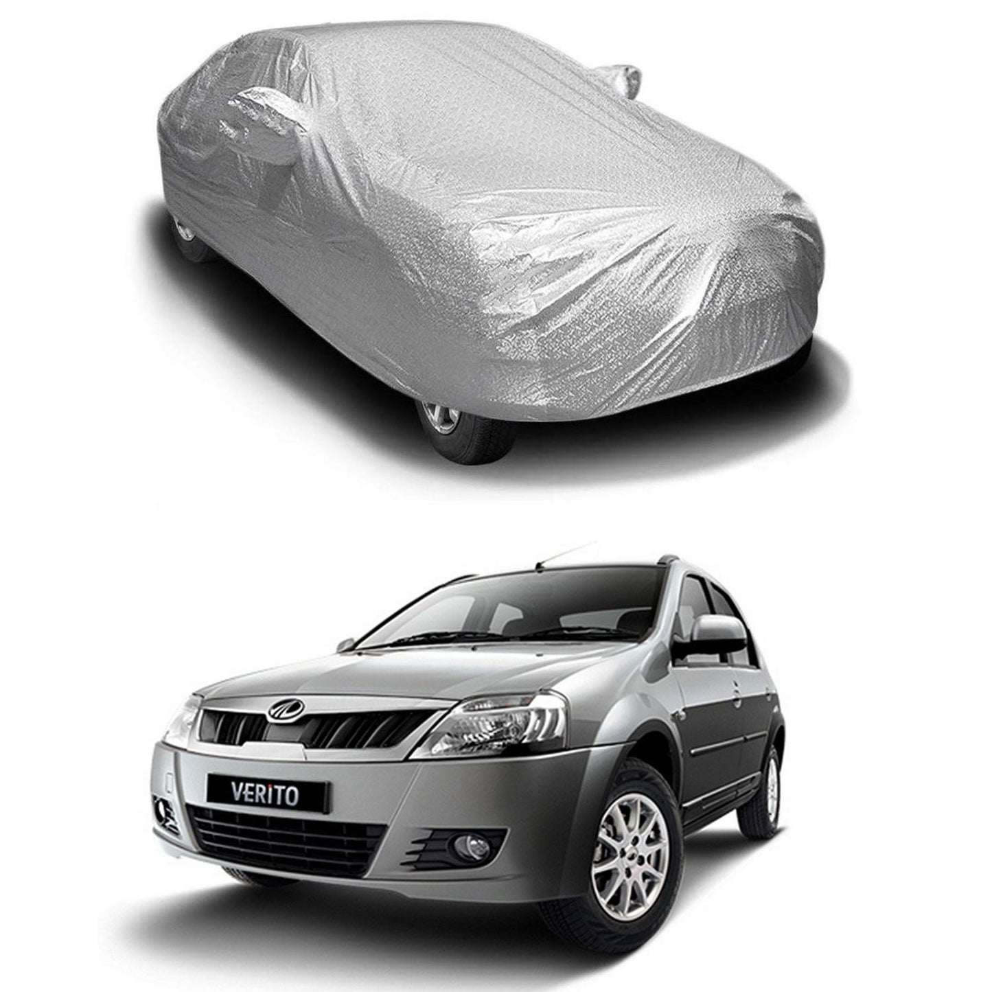 Oshotto Spyro Silver Anti Reflective, dustproof and Water Proof Car Body Cover with Mirror Pockets For Mahindra Verito/Verito Vibe
