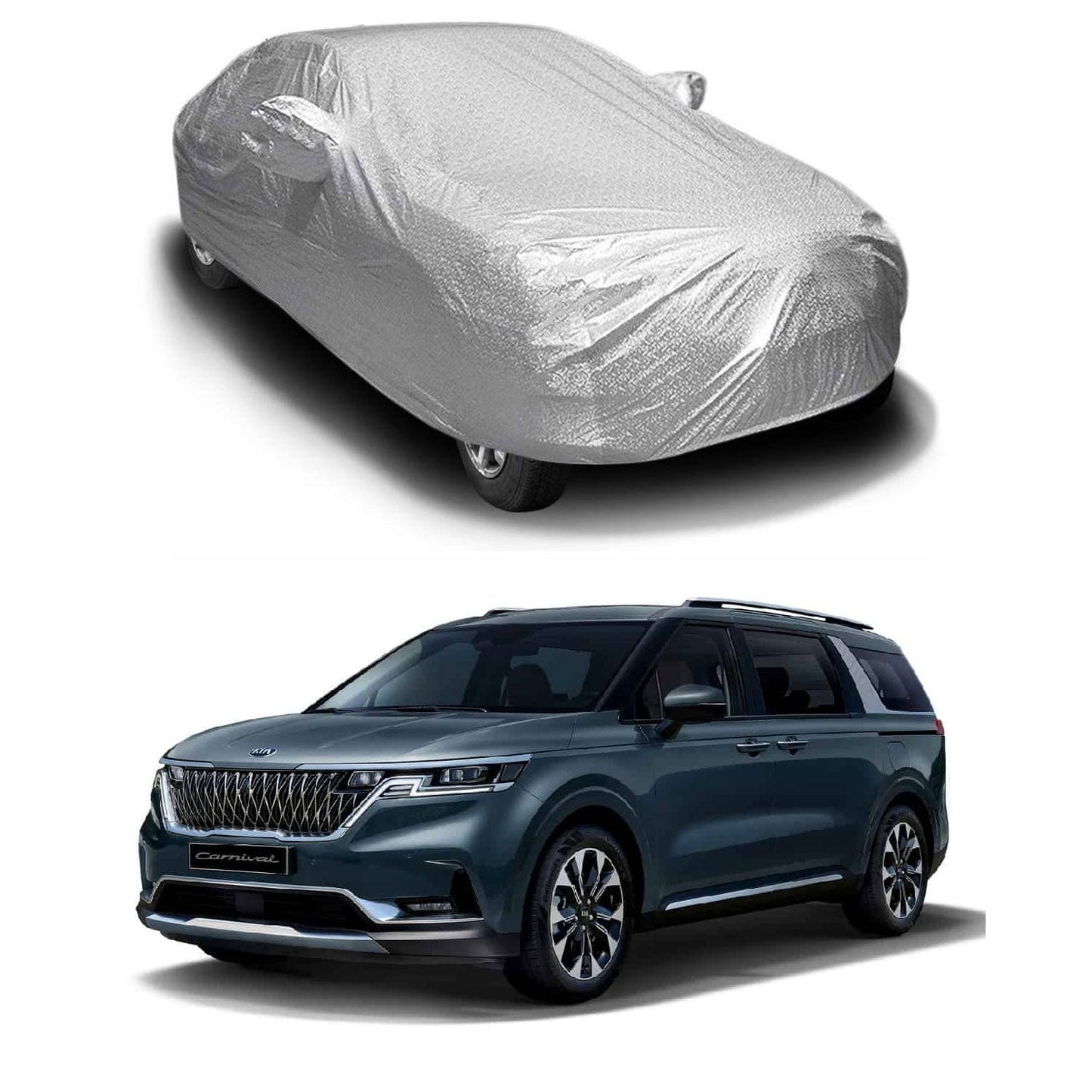 Oshotto Spyro Silver Anti Reflective, dustproof and Water Proof Car Body Cover with Mirror Pockets For KIA Carnival