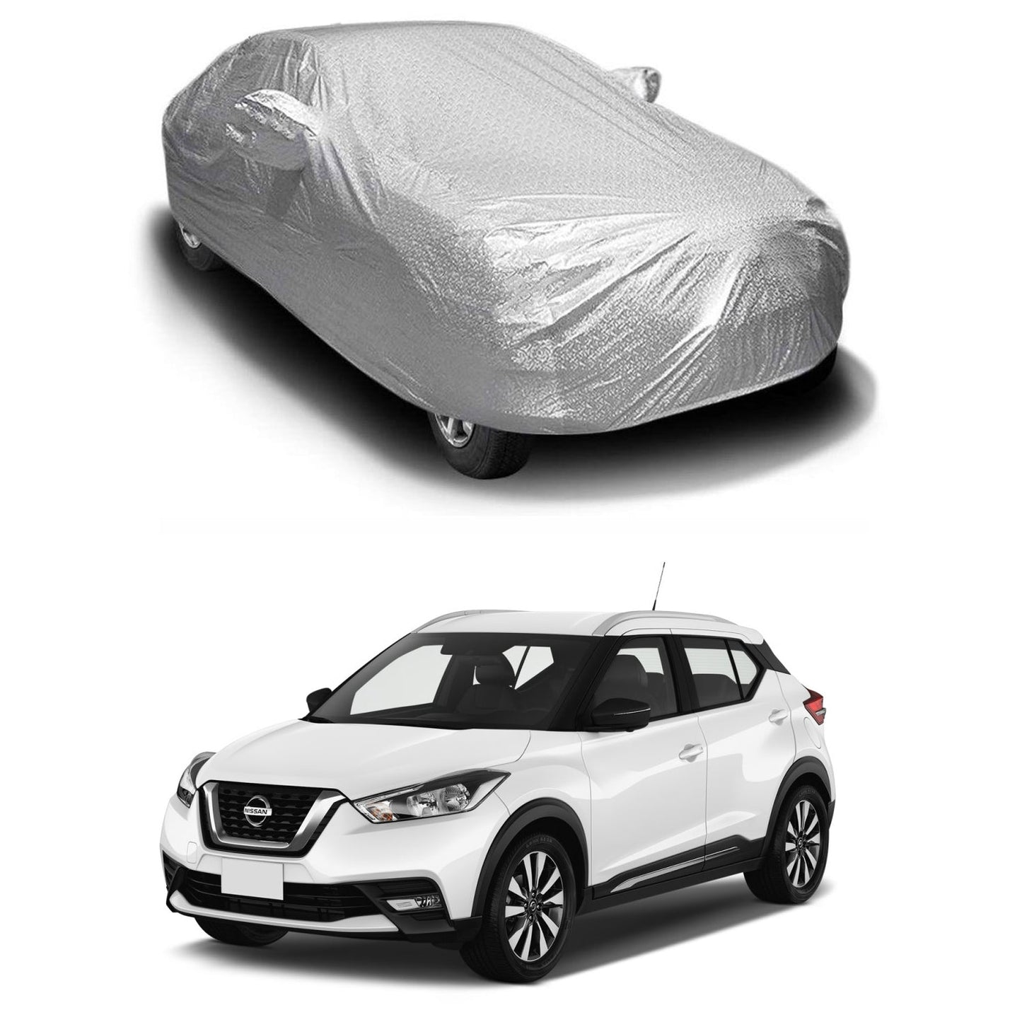 Oshotto Spyro Silver Anti Reflective, dustproof and Water Proof Car Body Cover with Mirror Pockets For Nissan Kicks