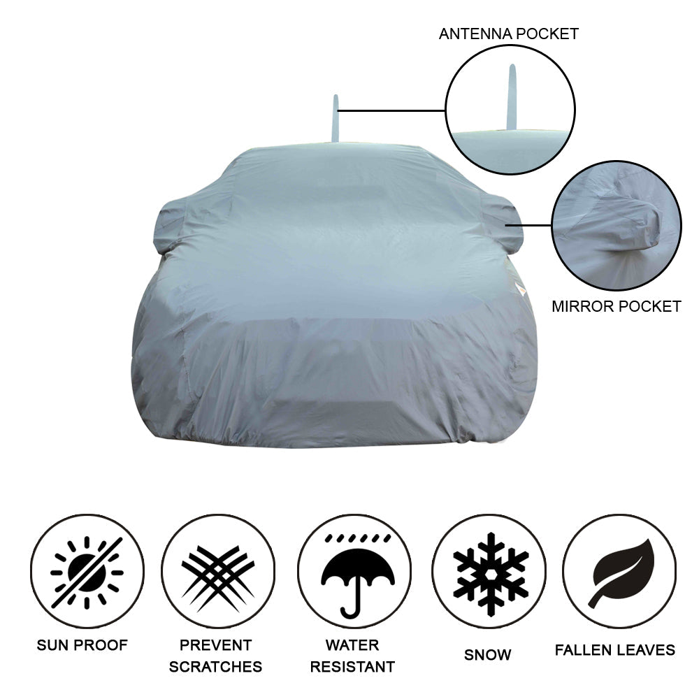 Oshotto Dark Grey 100% Anti Reflective, dustproof and Water Proof Car Body Cover with Mirror Pockets, Antenna For Honda Amaze Old (2013-2017)