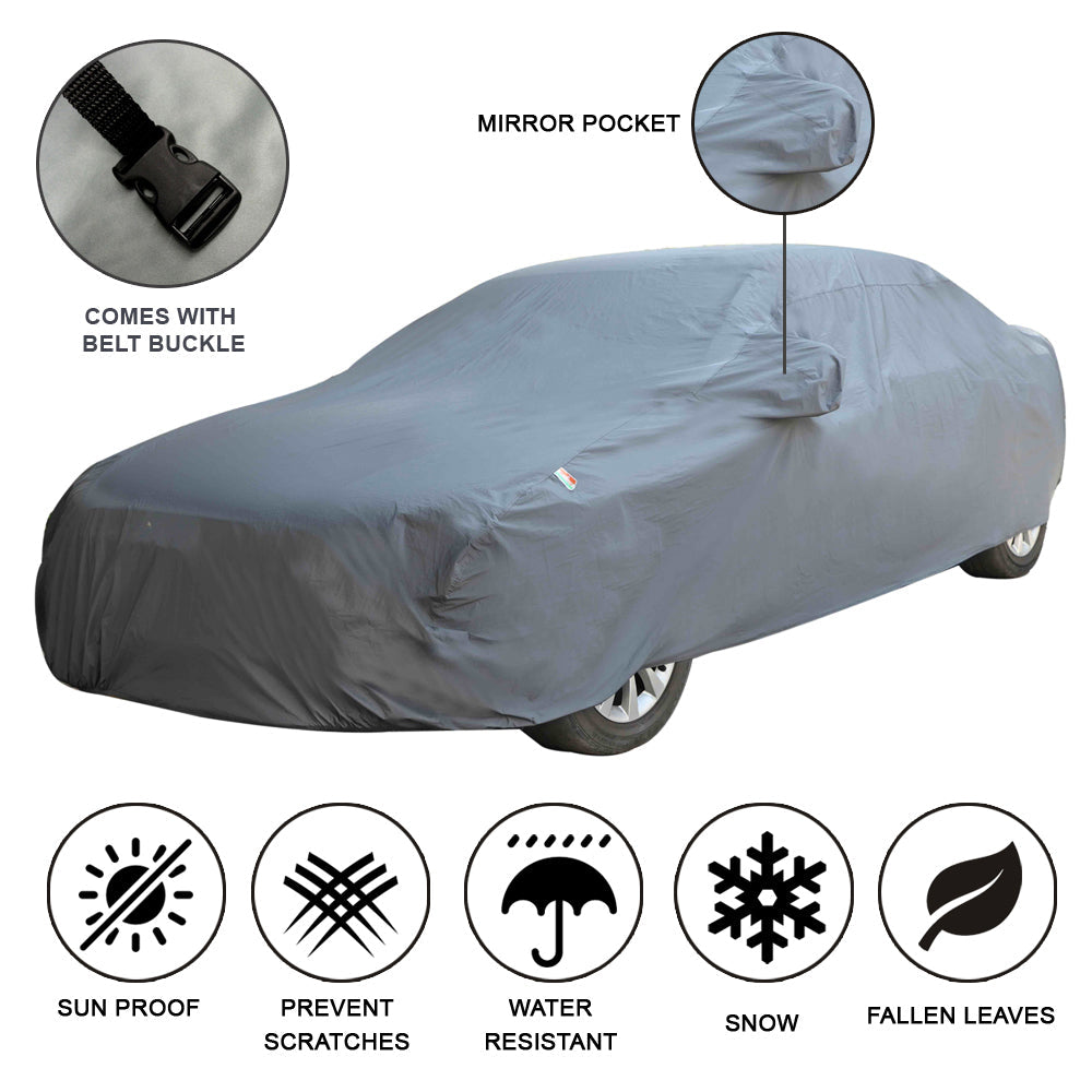 Oshotto Dark Grey 100% Anti Reflective, dustproof and Water Proof Car Body Cover with Mirror Pocket For Tata Indigo