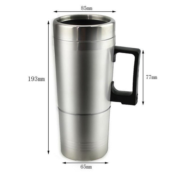 Oshotto 12V Electric Car Kettle Stainless Steel Water Tea Coffee Milk Heating Cup for Travelling Trip For All Cars (300ml) - Silver