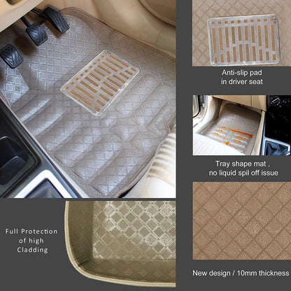 Oshotto 4D Artificial Leather Car Floor Mats For Maruti Suzuki Celerio - Set of 3 (2 pcs Front & one Long Single Rear pc) - Beige