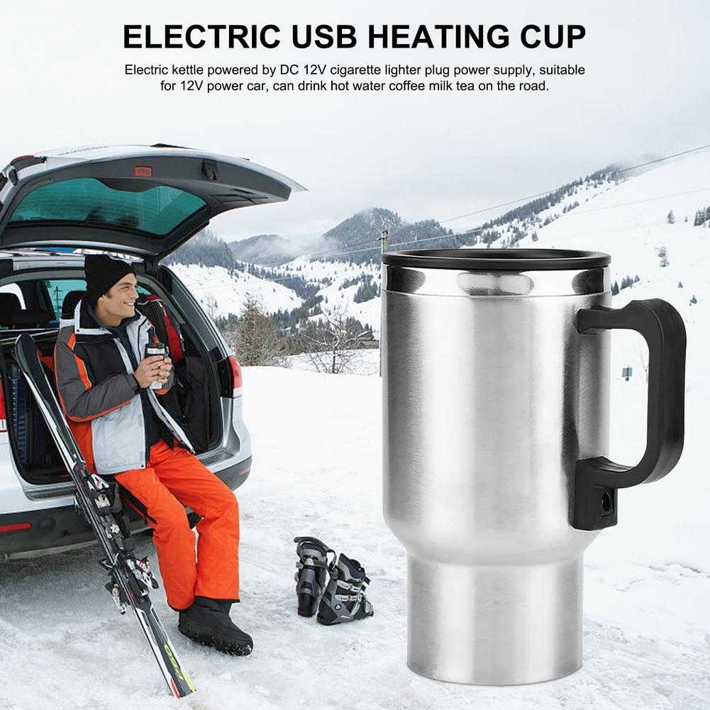 Oshotto 12V Stainless Steel Car Heating Mug Travel Friendly Electric Coffee Kettle (450ml)