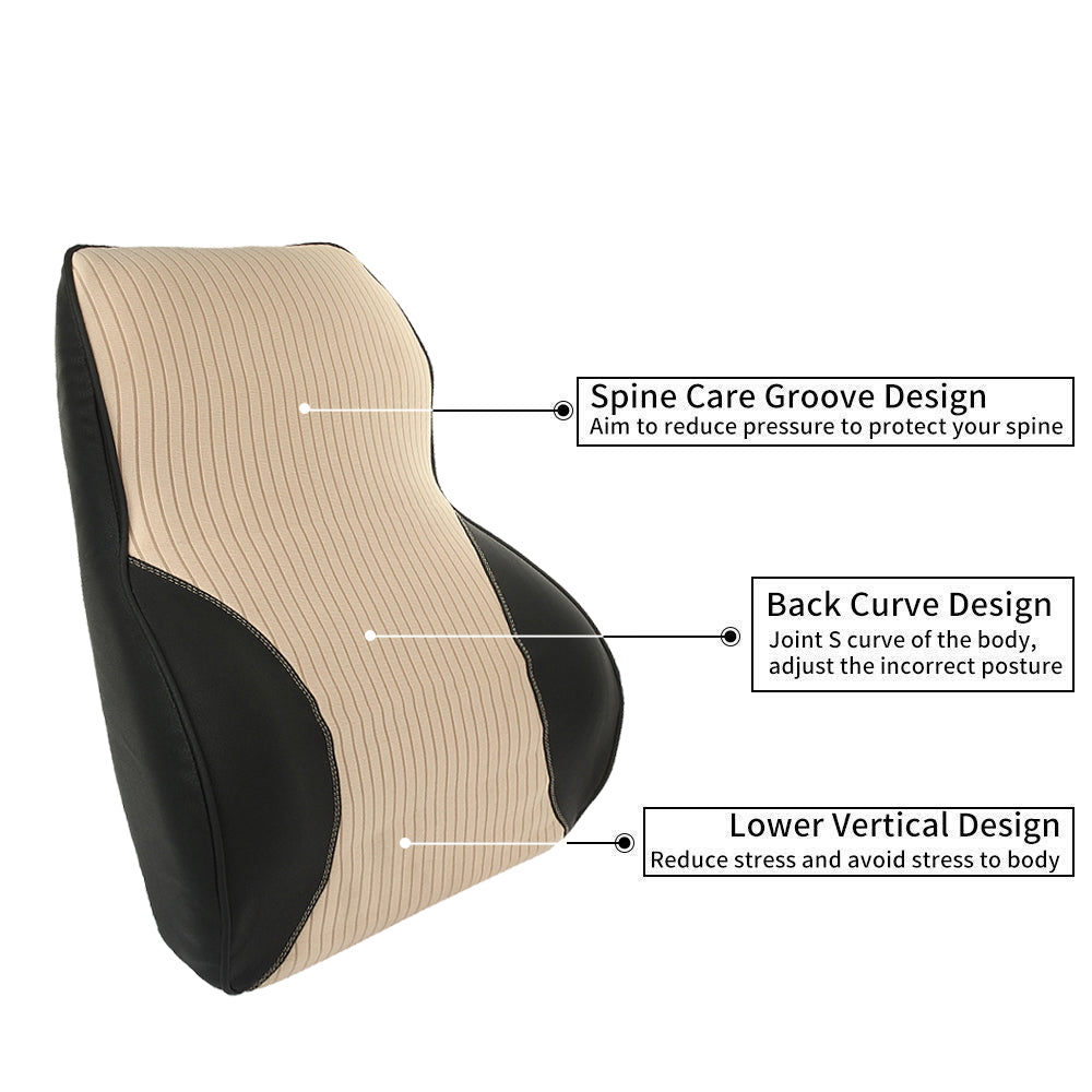 Oshotto Leatherite Finish Lumbar Support for Office Chair | Back Pillow for Car | Memory Foam Orthopedic Cushion - Provides Low Back Support (Beige, Black)