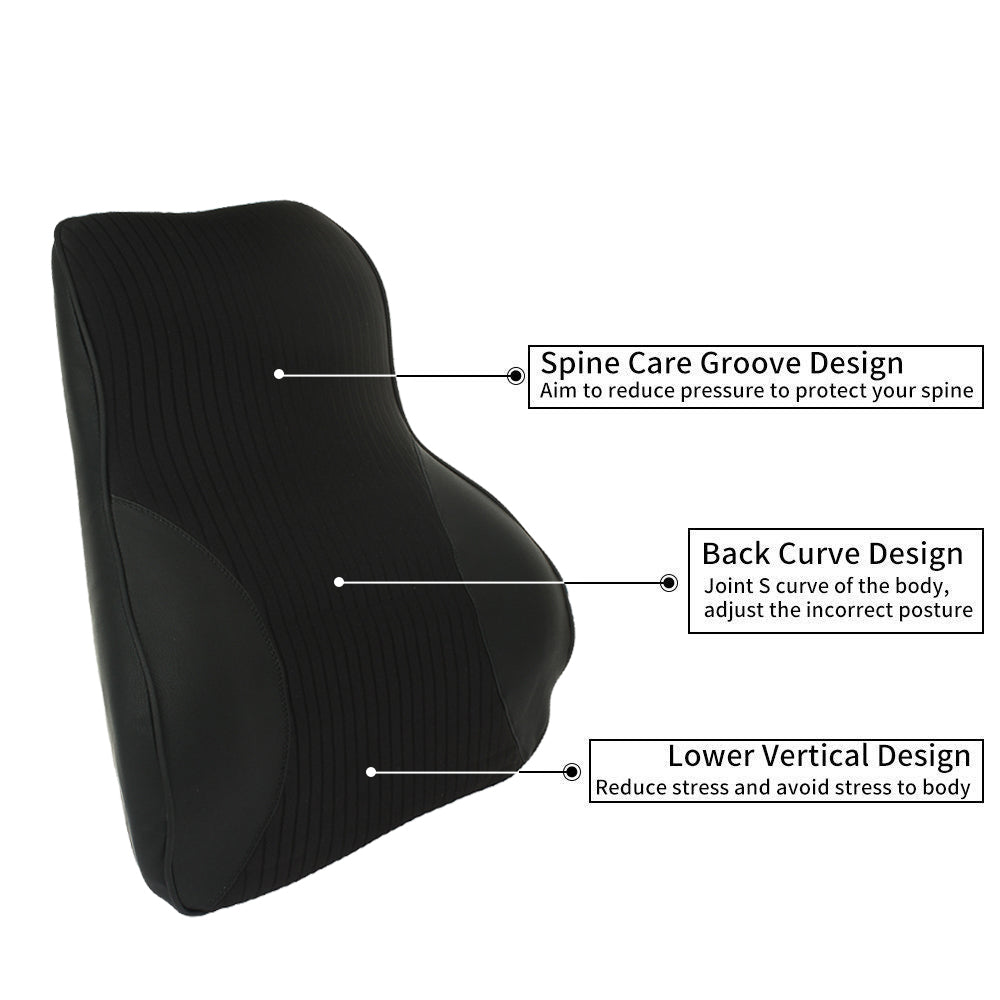 Oshotto Leatherite Finish Lumbar Support for Office Chair | Back Pillow for Car | Memory Foam Orthopedic Cushion - Provides Low Back Support (Black)