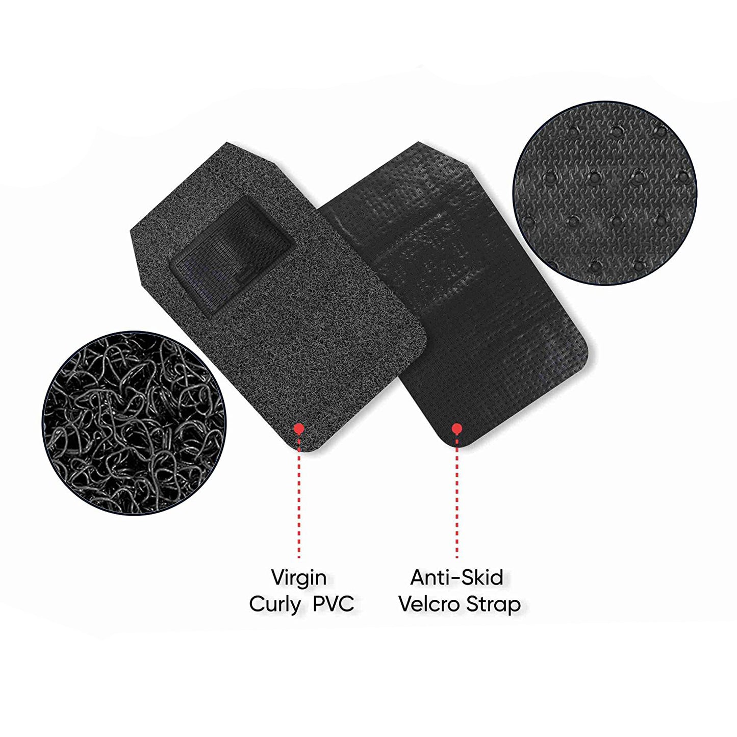 Oshotto Anti Skid Curly Noodle Grass 18mm Car Foot/Floor Mats for All Cars (Set of 5, Black)