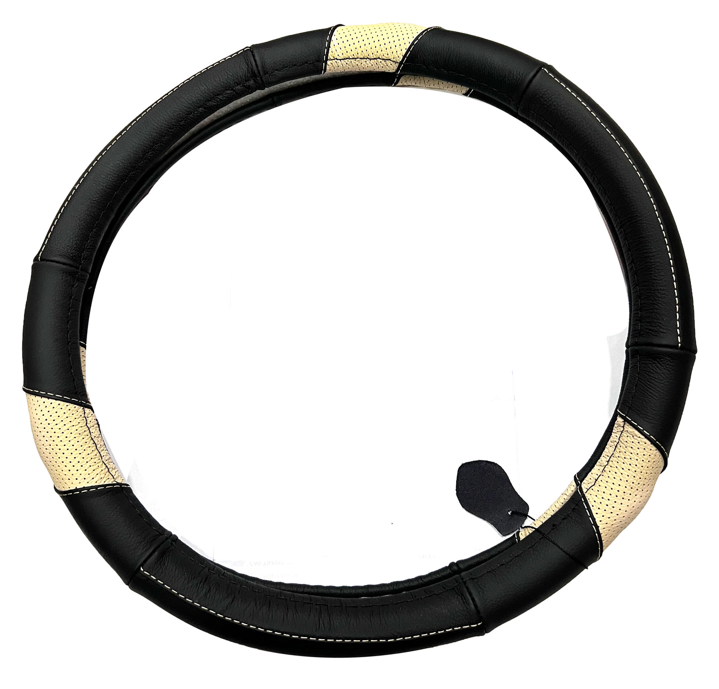 Oshotto SC-011-A Leather Car Steering Cover (Black, Beige,Medium)