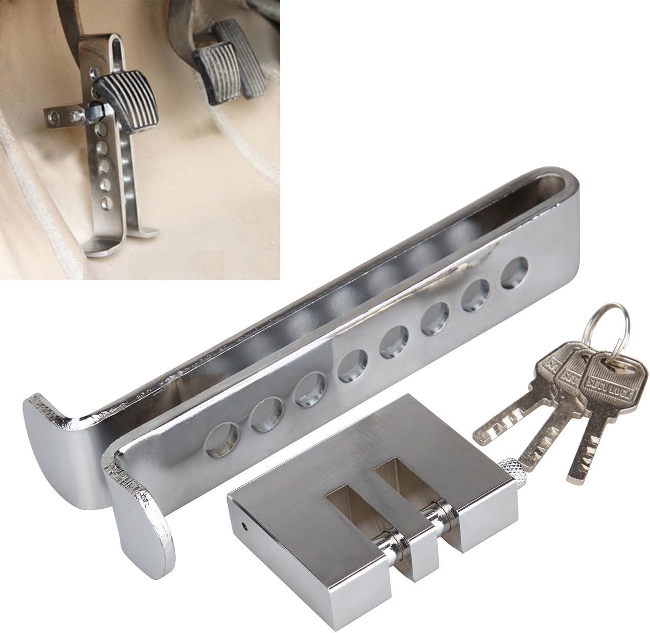 Oshotto Stainless Steel 8 Holes Clutch Brake Car Pedal Anti-Theft Lock Throttle Lock for All Cars