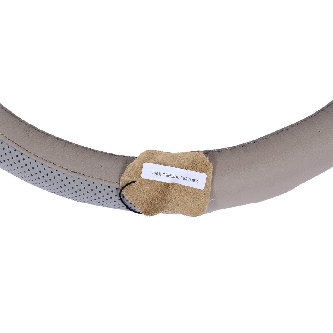 Oshotto SC-004 Leather Car Steering Cover (Beige and Grey,Medium)
