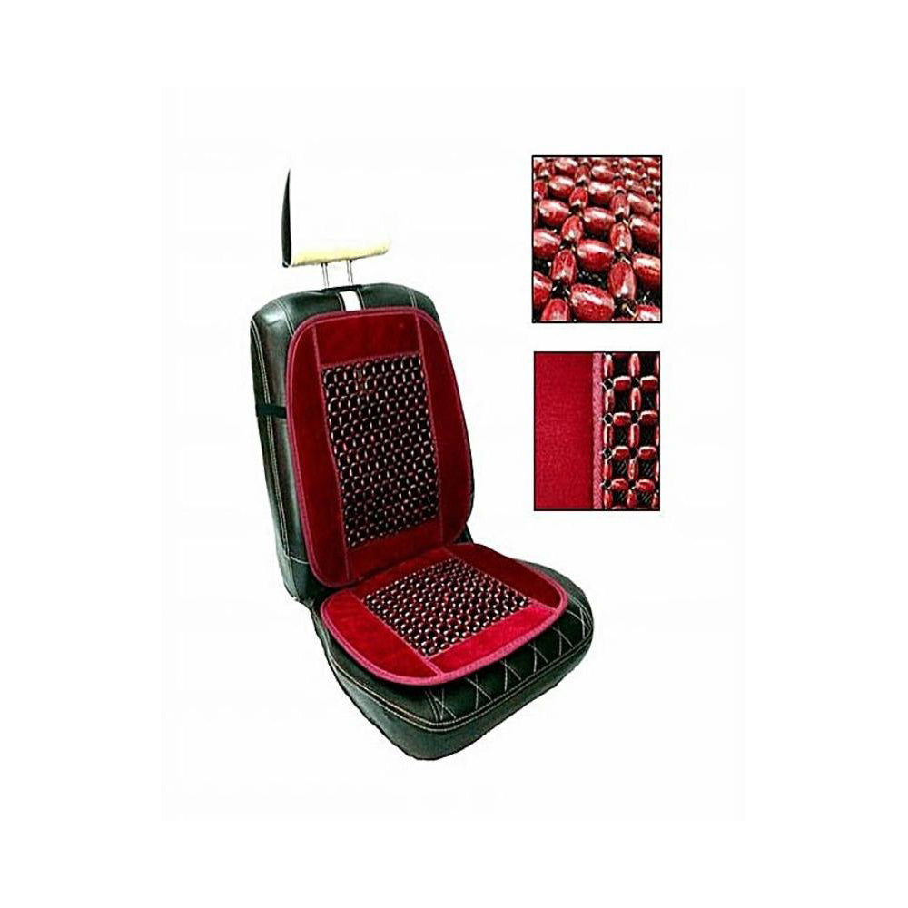 Oshotto Car Wooden Bead Seat Cushion with Velvet Border for All Cars - (Red) - 1 Piece