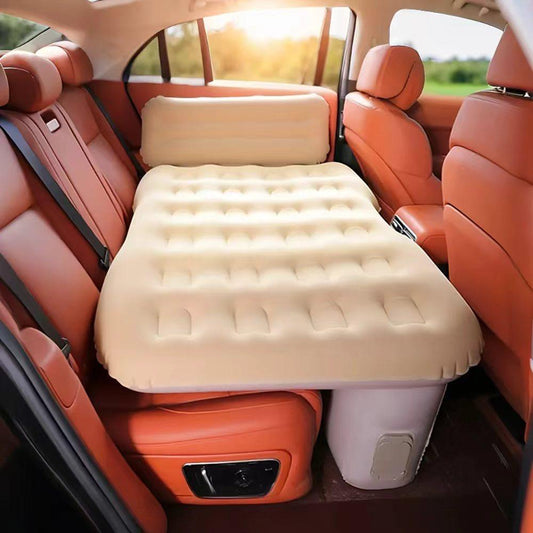 Oshotto Self-Inflating Car Air Mattress with Built-in Electric Pump – Portable Inflatable Travel Bed for Back Seat, Camping & Road Trips – Fast Inflation, Durable & Comfortable (Beige)