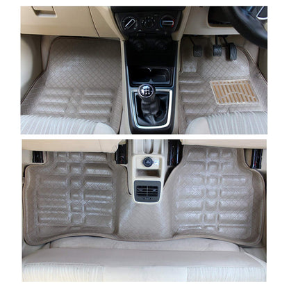 Oshotto 4D Artificial Leather Car Floor Mats For Toyota Yaris - Set of 3 (2 pcs Front & one Long Single Rear pc) - Beige