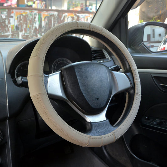 Oshotto SC-010 Leather Car Steering Cover (Beige,Medium)