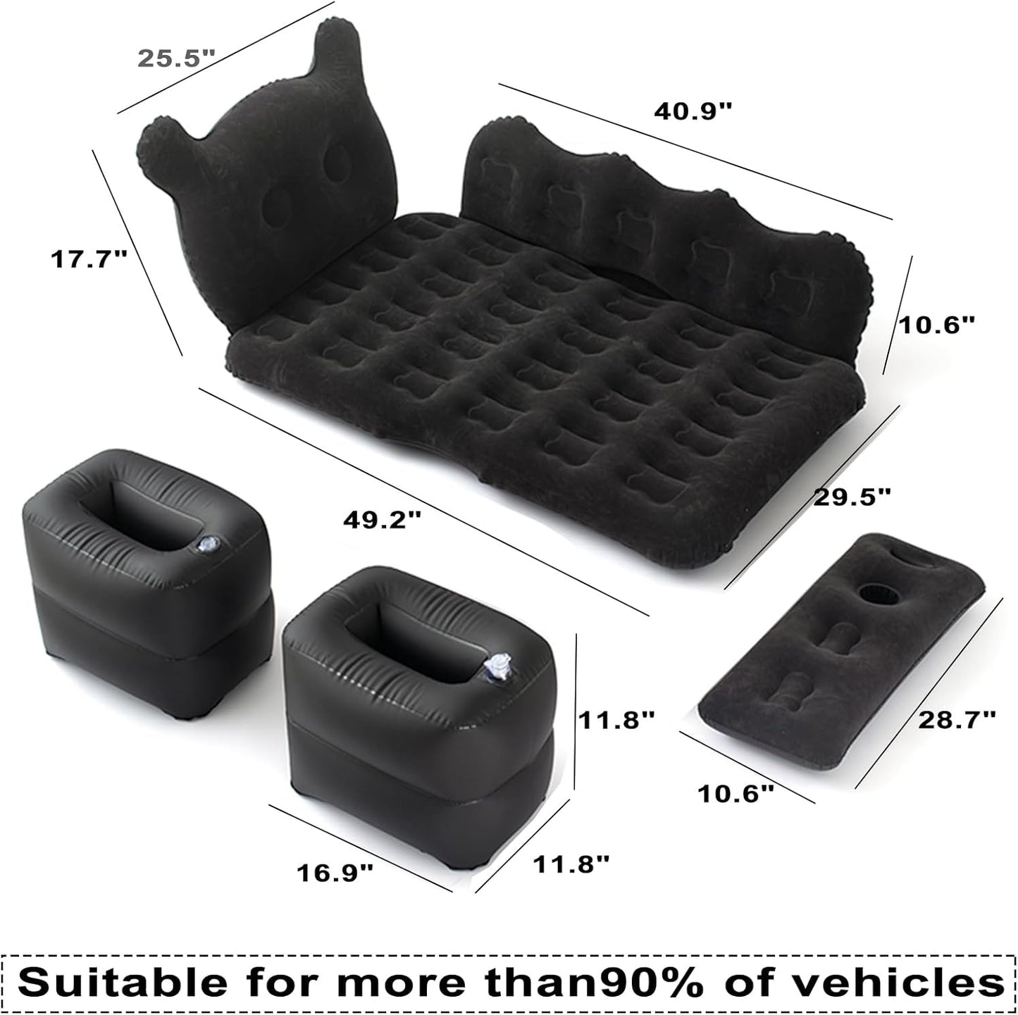 Oshotto Designer Thickend Car Travel Camping Portable Bed Air Mattress with Pillow, Car Air Pump for Cars (Black)
