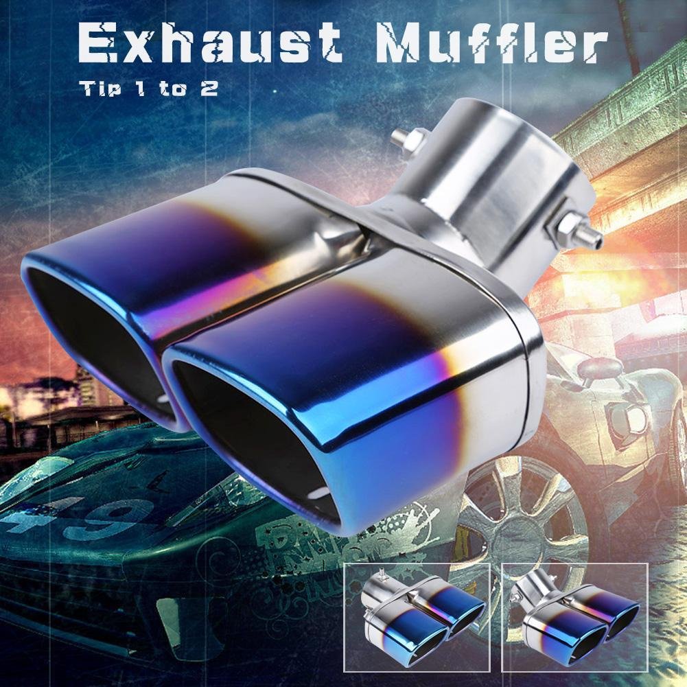 Oshotto Stainless Steel SS-010-BLUE Car Exhaust Dual Pipe Muffler Silencer Cover for All Cars - Multicolor