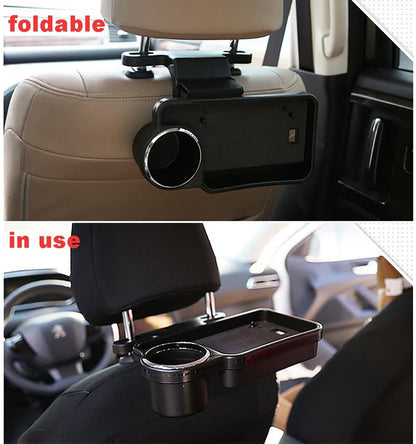Oshotto (FT-04) Foldable Car Auto Headrest Rear Back Seat Table Drink Food Cup Tray Holder (Black)