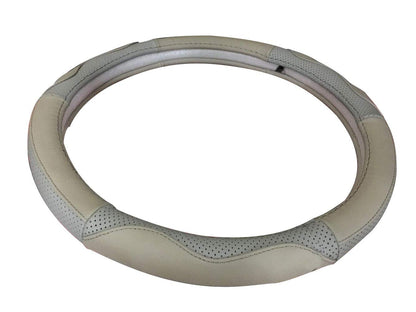 Oshotto SC-004 Leather Car Steering Cover (Beige and Grey,Medium)
