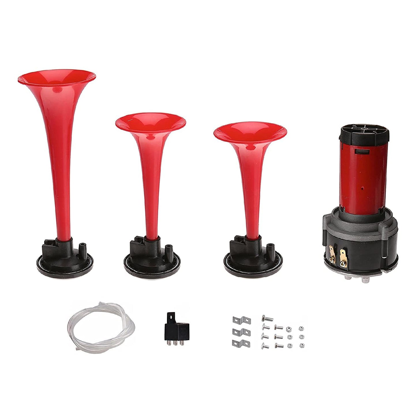 Oshotto 3 Pipe Air Pressure Horn for Cars, Trucks, Boats, ATVS & Heavy Vehicles (Red)