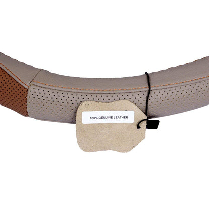 Oshotto SC-003 Genuine Leather Car Steering Cover For All Cars (Beige Tan)