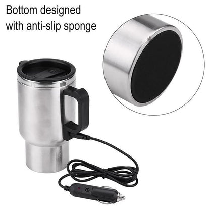 Oshotto 12V Stainless Steel Car Heating Mug Travel Friendly Electric Coffee Kettle (450ml)