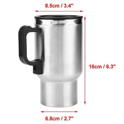 Oshotto 12V Stainless Steel Car Heating Mug Travel Friendly Electric Coffee Kettle (450ml)