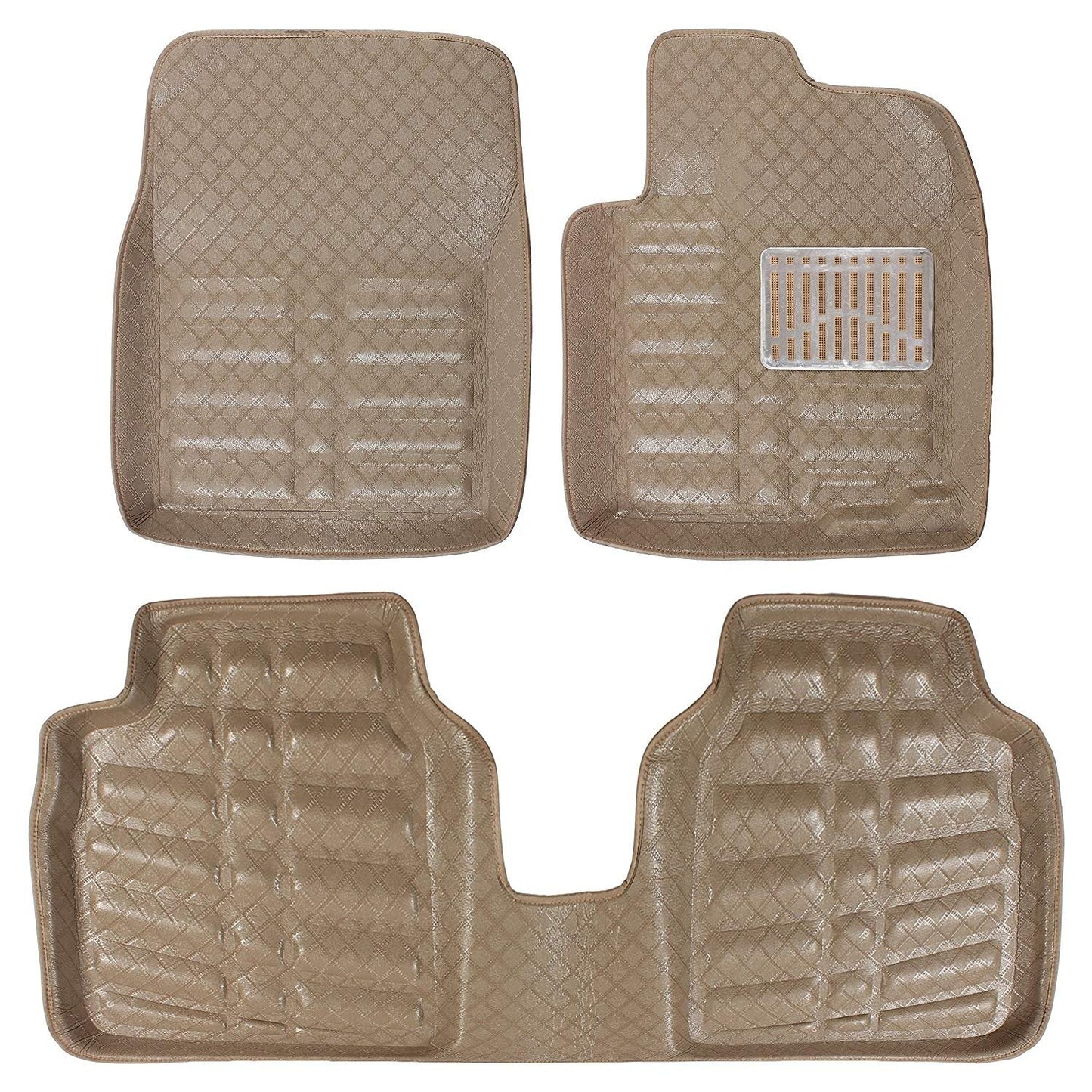 Oshotto 4D Artificial Leather Car Floor Mats For Tata Nexon - Set of 3 (2 pcs Front & one Long Single Rear pc) - Beige