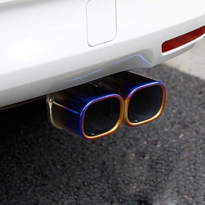 Oshotto Stainless Steel SS-010-BLUE Car Exhaust Dual Pipe Muffler Silencer Cover for All Cars - Multicolor