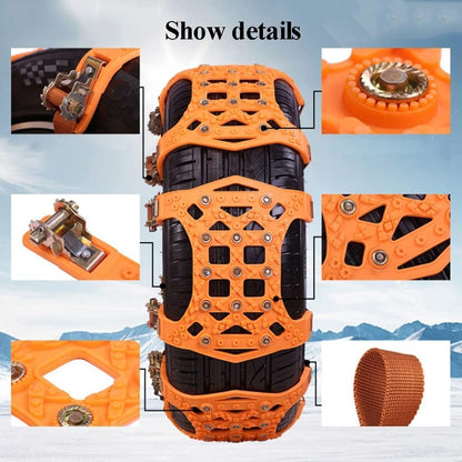 Oshotto 14" Snow Chain Set for Tyre Anti Skid durable in Rough Terran/Mountain All Cars Tires (Orange, 6 Pcs set)