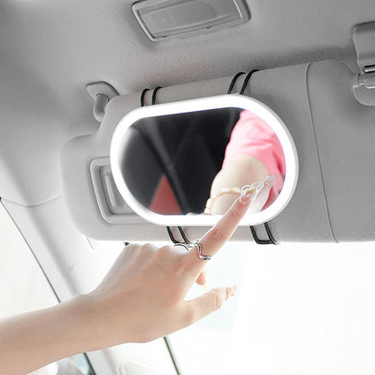 Oshotto Car Visor Vanity Mirror With Dimmable LED Lights Car Cosmetic Mirror With Built-in Battery Rechargeable Battery For All Cars (White)