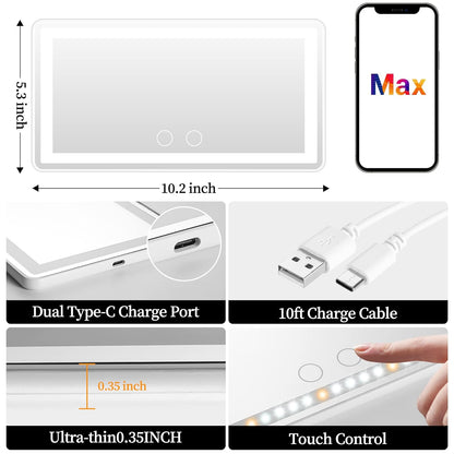 Oshotto Car Visor Vanity Mirror with 60 LED Lights, Cosmetic Mirror with Built-in Rechargeable Battery Touch Screen LED Makeup 3 Light Mode Compatible with All Cars (White)