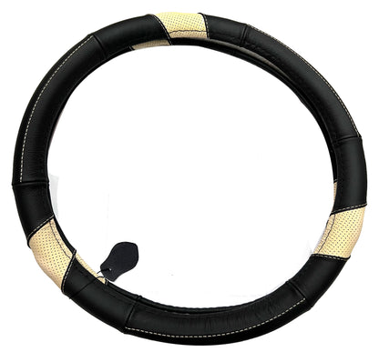 Oshotto SC-011-A Leather Car Steering Cover (Black, Beige,Medium)