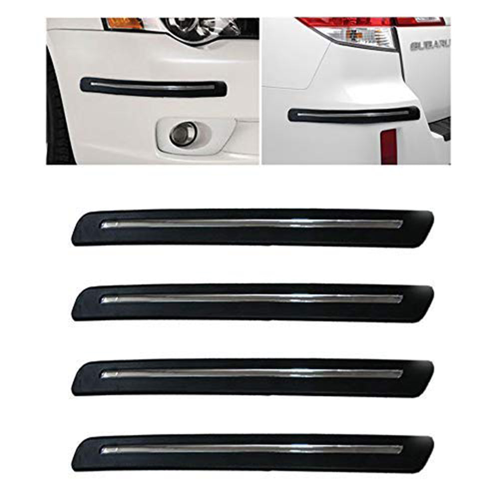 Oshotto (BP-01) Car Black Rubber Bumper Protector with Single Chrome line For All Cars -(Set of 4 pcs)