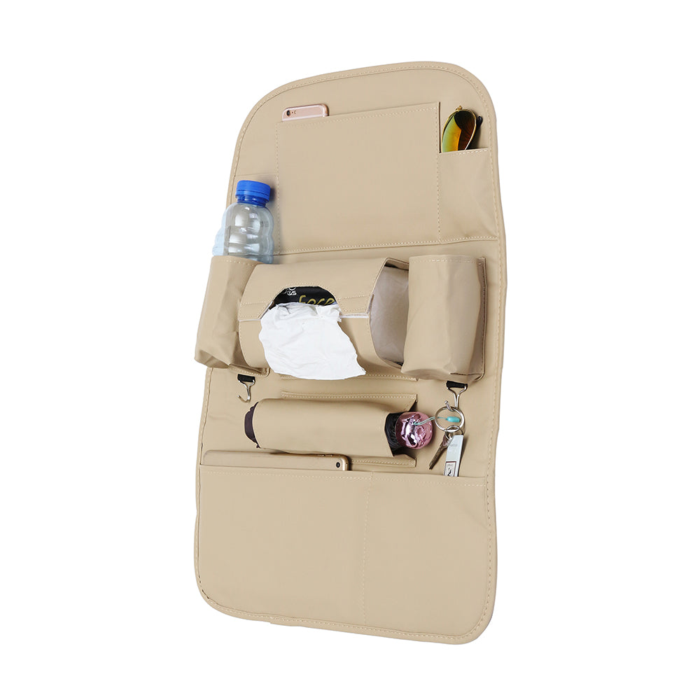 Oshotto Car Backseat Storage Organizer Phone Holder,Multi-Pocket for Bottles, Tissue Boxes,Kids Toy Storage and Great Travel Accessory for All Cars (Beige)