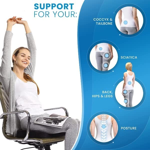 Oshotto Orthopedic Memory Foam Coccyx Seat Cushion for Tailbone, Sciatica Pain Relief Hip Support For Office, Cars, Chair
